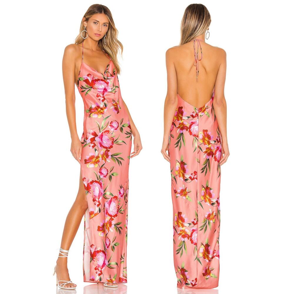 NBD Nicolette Halter Gown Floral Satin Formal Party Wedding Prom Cocktail Hoco S